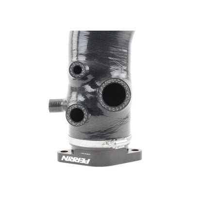 Red PERRIN 15-21 WRX turbo inlet hose with nozzle, 3-inch diameter, designed for Subaru WRX turbocharger intake system.