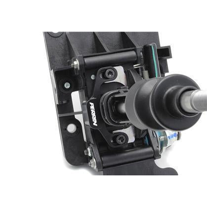 Black anodized PERRIN shifter stop for 2018-2019 Subaru WRX manual, designed to enhance short throw shifter performance.