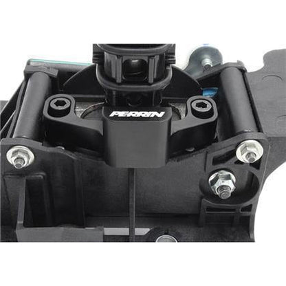Black anodized PERRIN shifter stop for 2018-2019 Subaru WRX short throw shifters, designed to enhance manual transmission performance.
