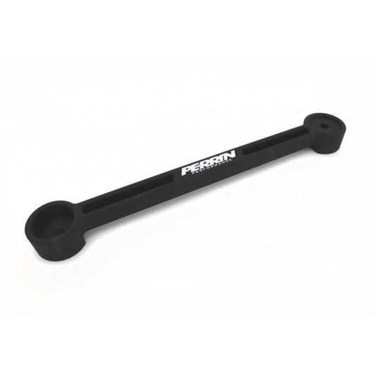 Black PERRIN Stiffi Battery Tie Down for Subaru, durable automotive battery tie down and tray for secure engine bay installation.