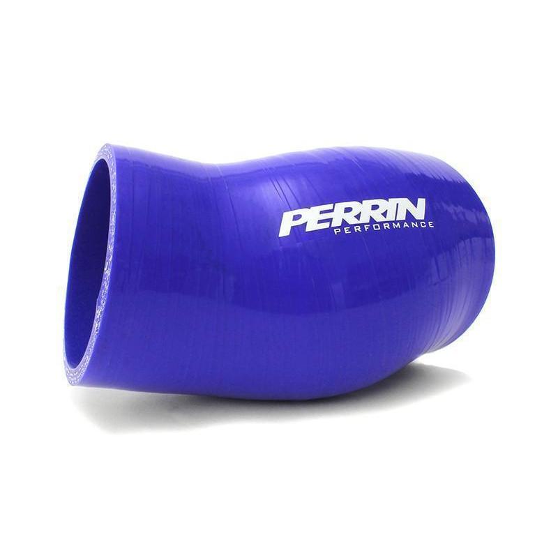 Blue PERRIN TMIC throttle body coupler kit on Subaru WRX 2008-2019 and Legacy GT 2005-2009 featuring performance throttle body hoses.