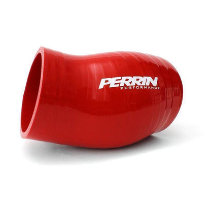 Red Perrin throttle body coupler kit for Subaru WRX and Legacy GT, featuring durable hoses for performance intake upgrades.