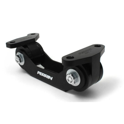 PERRIN Performance Transmission Mount Kit for Subaru WRX, STI, and BRZ; black mounts with metal accents, designed for improved stability.