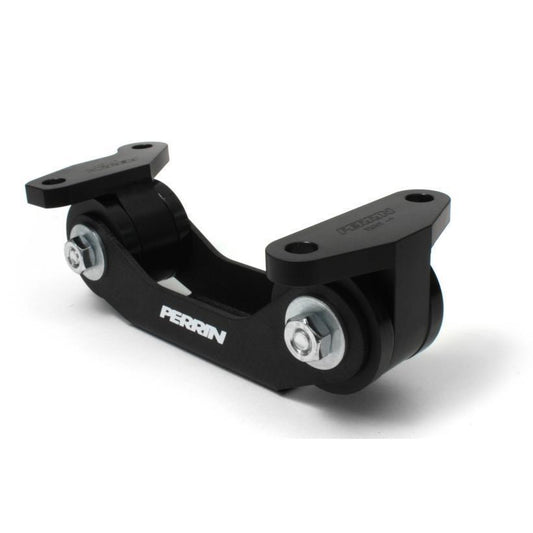 PERRIN Performance Transmission Mount Kit for Subaru WRX, STI, and BRZ; black mounts with metal accents, designed for improved stability.