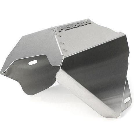 PERRIN turbo heat shield for Subaru WRX, STI, LGT, and FXT, mounted on exhaust system to protect from heat.