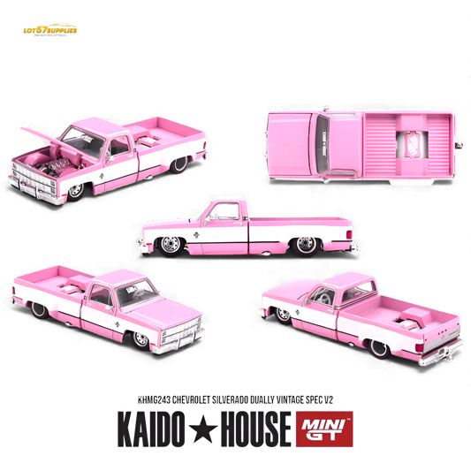 (Pre-Order) Mini GT x Kaido House Silverado Dually Pink 1:64 - Evergreen Kings