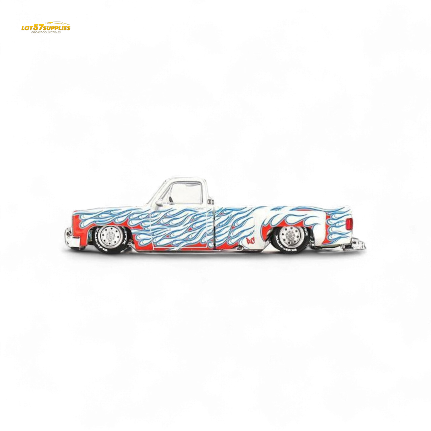 Mini GT x Kaido House Chevrolet Silverado Dually On Fire V2 1:64 - Evergreen Kings