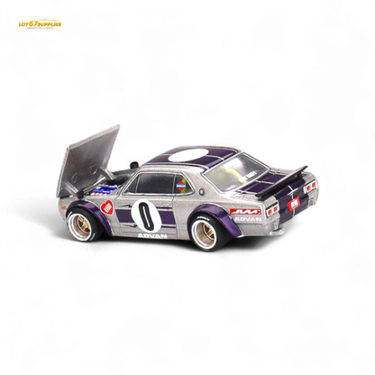 Mini GT x Kaido House Nissan Skyline KPCG10 diecast model in 1:64 scale, featuring detailed design and vibrant color.