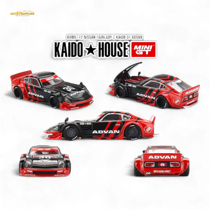 Mini GT Nissan Fairlady Z diecast car with ADVAN livery in 1:64 scale, detailed model from Lot57Supplies Diecast Shop.