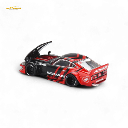 Mini GT x Kaido House Nissan Fairlady Z diecast car in ADVAN livery, detailed 1:64 scale Nissan model with vibrant graphics.