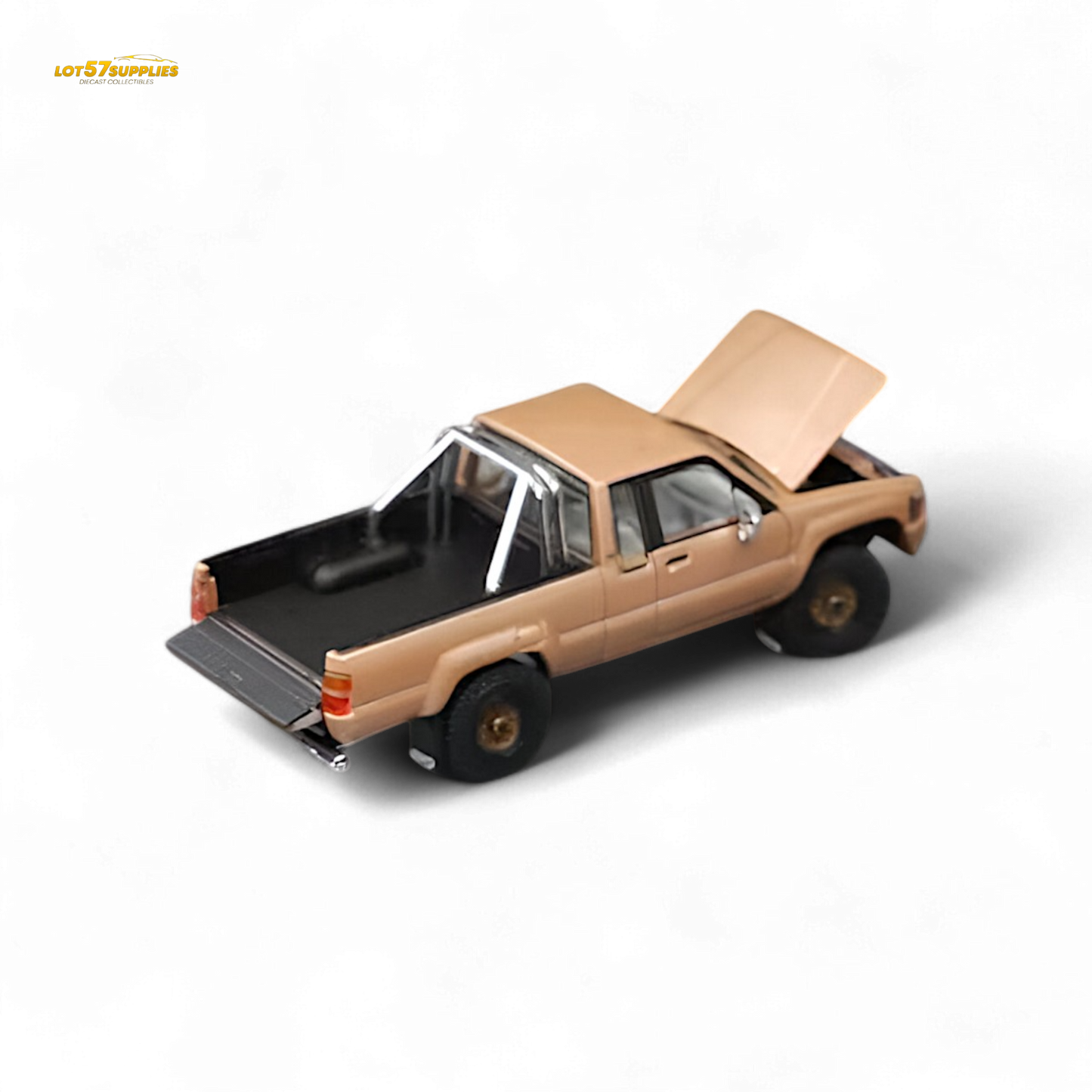 Gold Toyota Hilux SR5 diecast model in 1:64 scale by Lot57Supplies Diecast Shop, detailed miniature vehicle for collectors.
