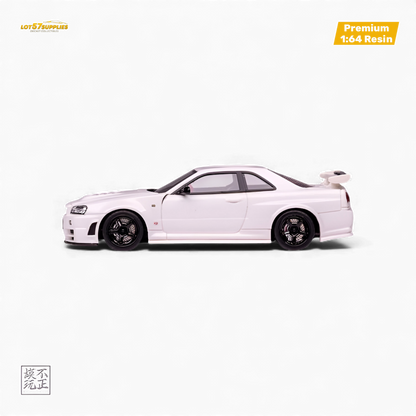 Pearl white Nissan Skyline GT-R R34 Z-TUNE diecast car model in 1:64 scale from Lot57Supplies Diecast Shop.