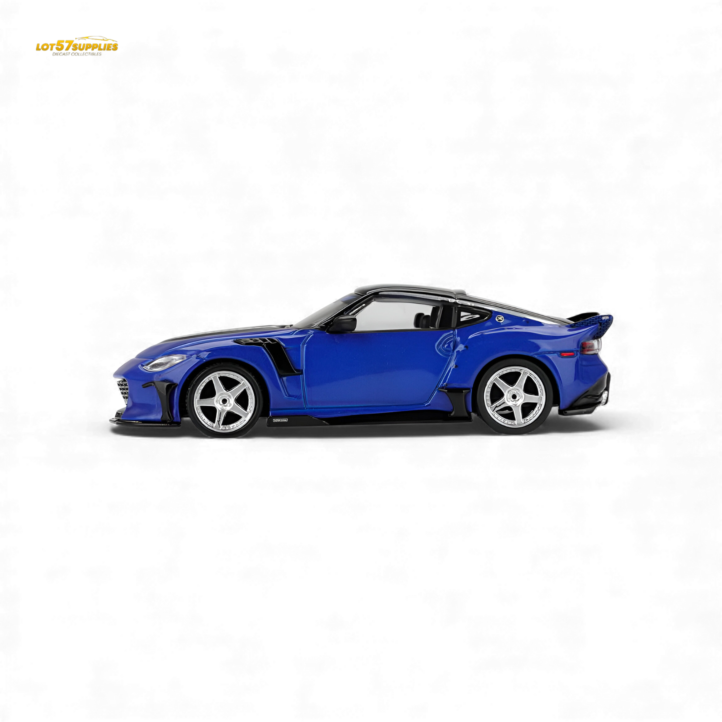 Mini GT Nissan Z VeilSide FFZ400 diecast model in Seiran Blue, 1:64 scale, detailed Nissan collectible car.