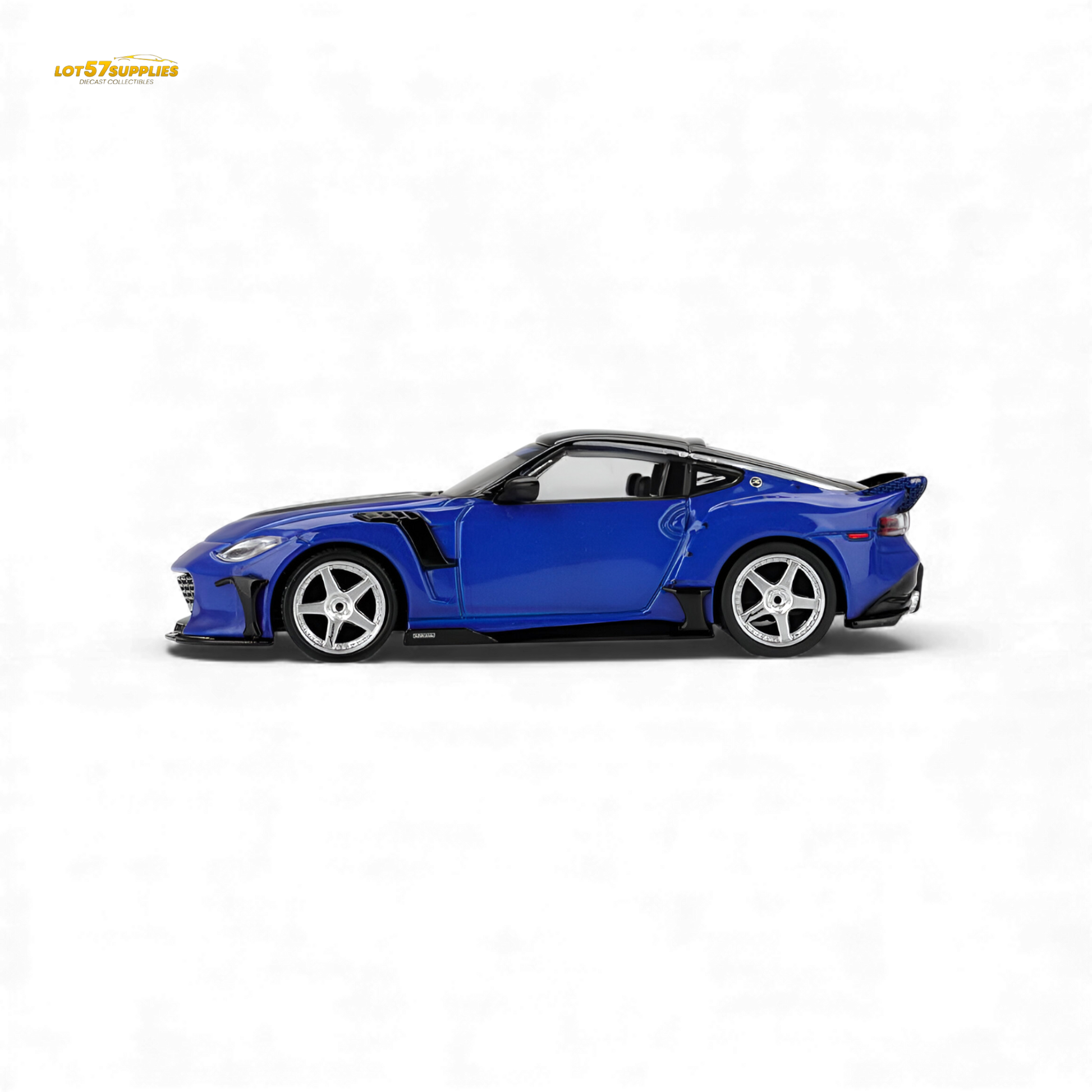 Mini GT Nissan Z VeilSide FFZ400 diecast model in Seiran Blue, 1:64 scale, detailed Nissan collectible car.