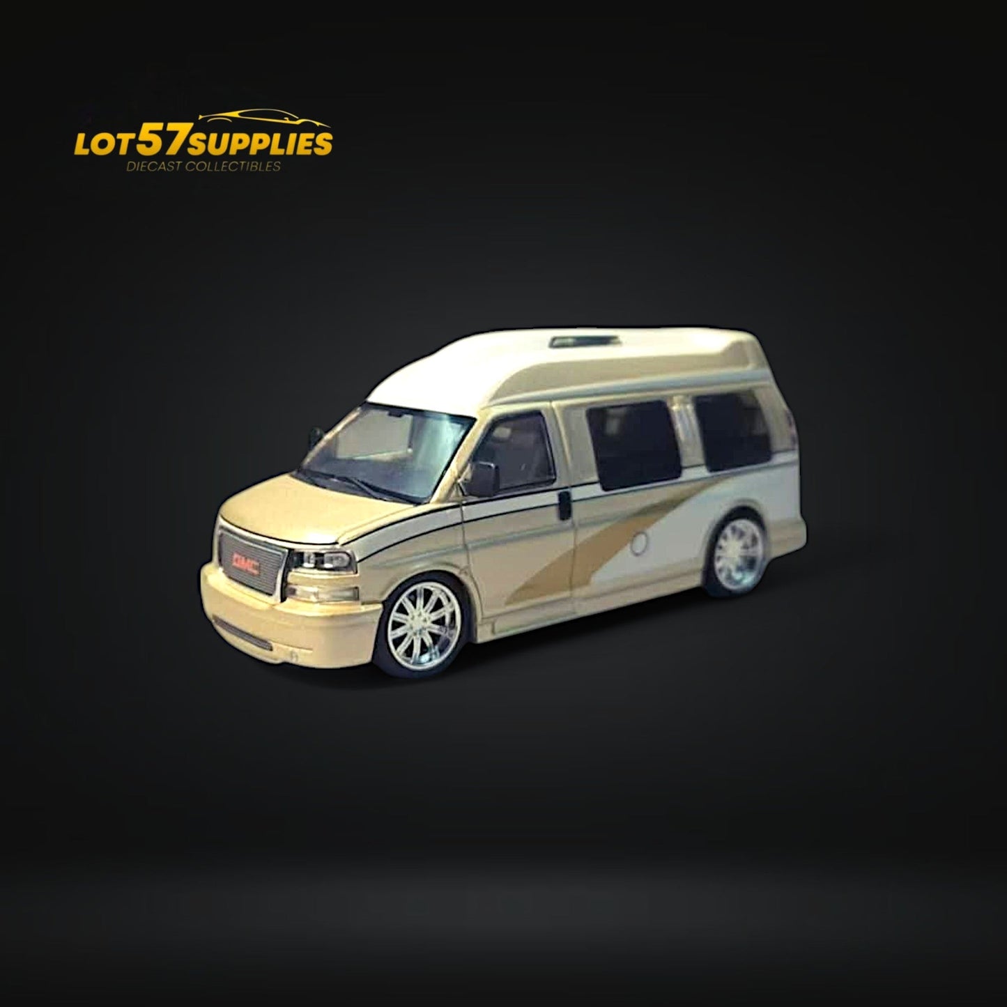 GMC Savana diecast model in champagne gold, 1:64 scale, detailed replica from Lot57Supplies Diecast Shop