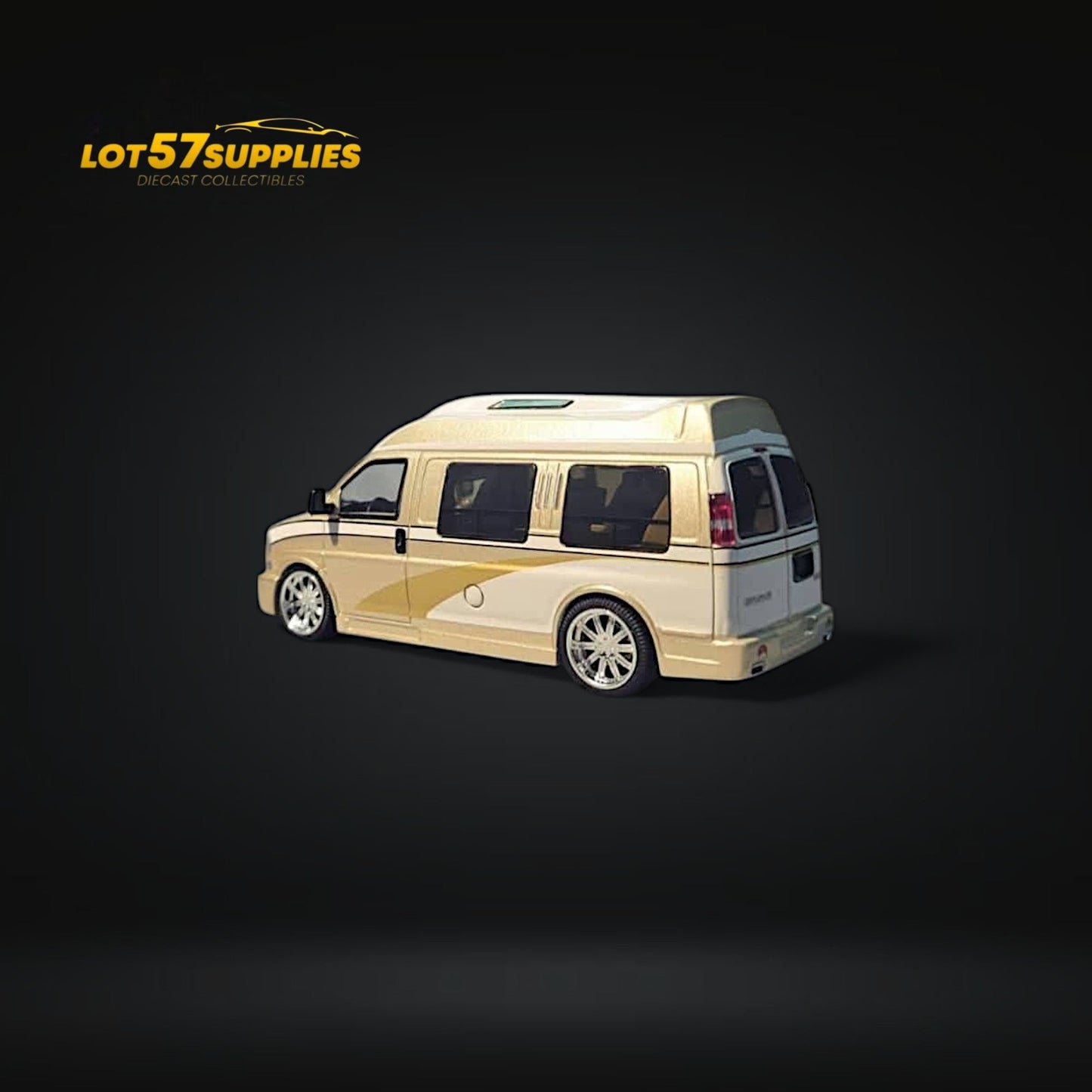 GMC Savana diecast model in champagne gold color, 1:64 scale, featuring detailed design from Lot57Supplies Diecast Shop.