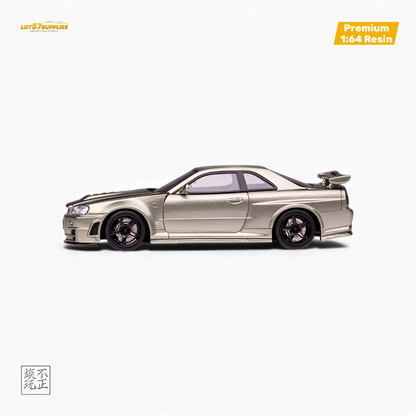 Nissan Skyline GT-R R34 NISMO Z-TUNE diecast car in Millennium Jade, 1:64 scale, detailed model from Lot57Supplies Diecast Shop