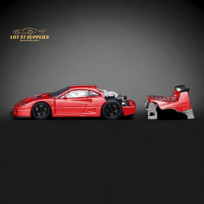 Red Ferrari 1:64 diecast model with Italian stripe, part of the Stance Hunters Ferrari F40 LM series, from Lot57Supplies Diecast Shop.