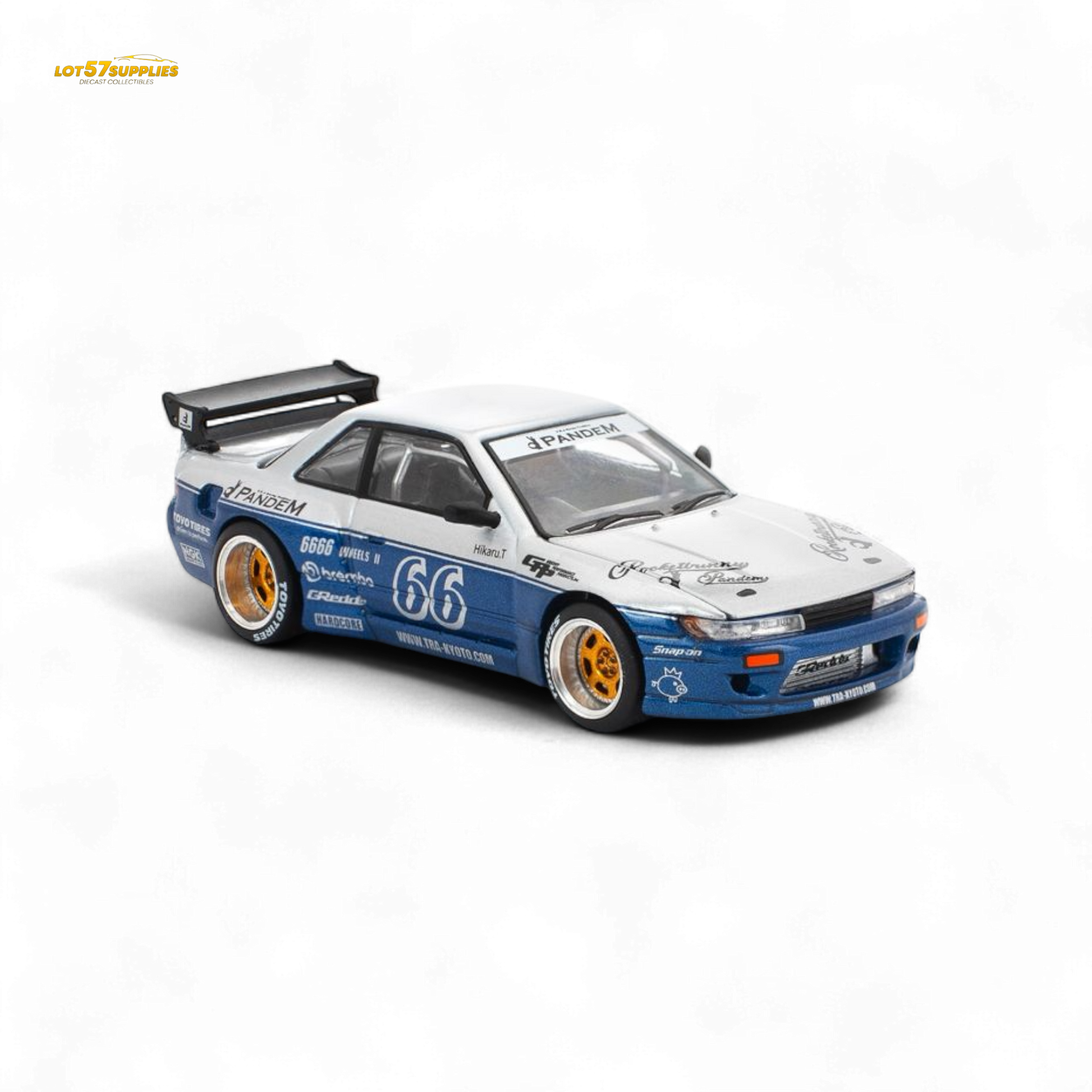 Pre-order Nissan PopRace Pandem Silvia S13 diecast model in Moontech Blue, 1:64 scale from Lot57Supplies Diecast Shop.