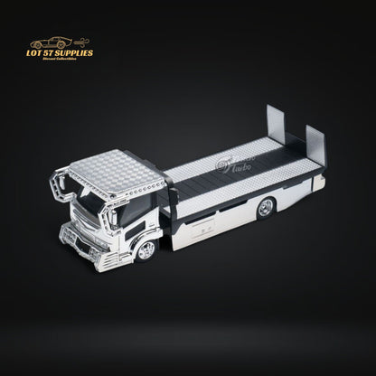 MicroTurbo Dekotora flatbed tow truck diecast model in 1:64 scale with vibrant decoration, detailed design, and colorful Dekotora style.
