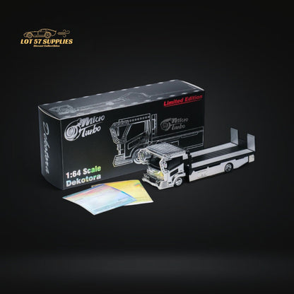 MicroTurbo Dekotora flatbed tow truck diecast model in 1:64 scale, featuring vibrant Dekotora design and detailed craftsmanship.