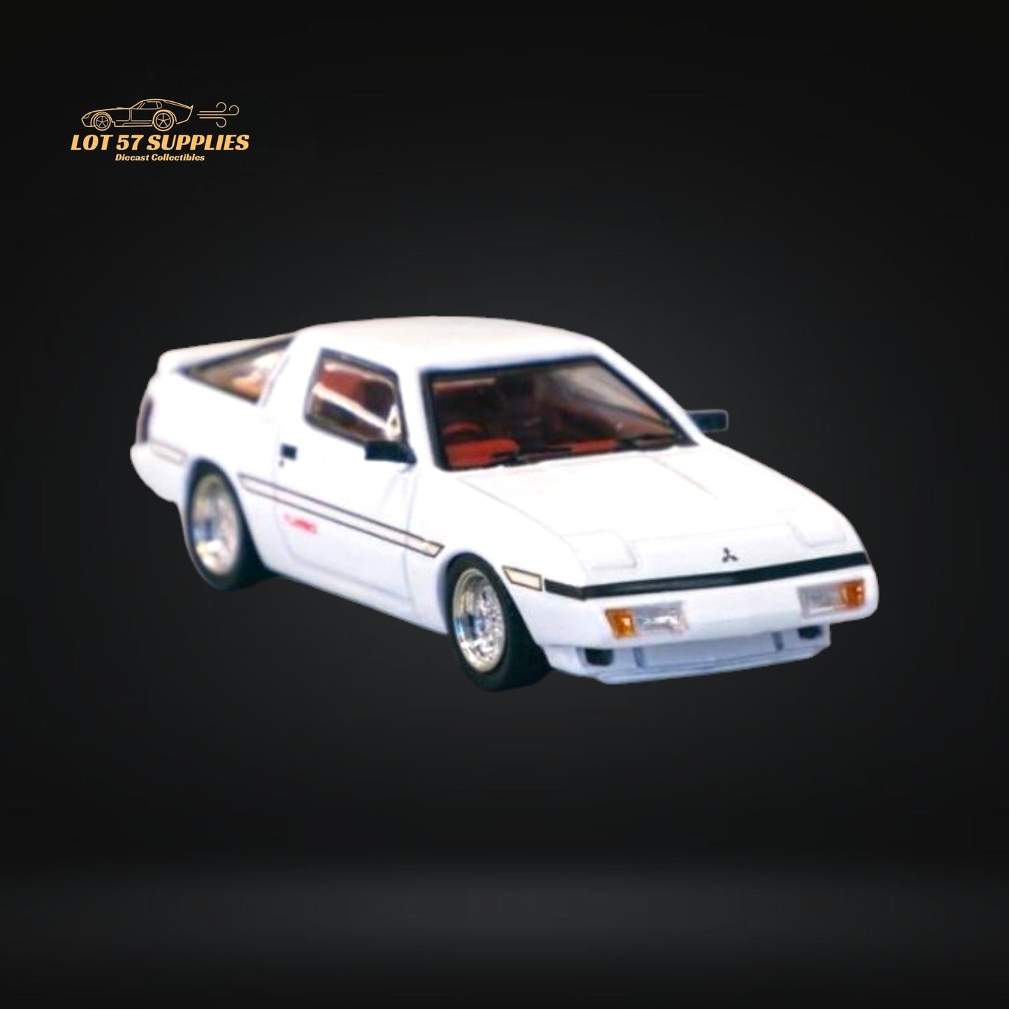 White Mitsubishi Starion diecast model in 1:64 scale from Tarmac Works, featuring detailed design and realistic features.
