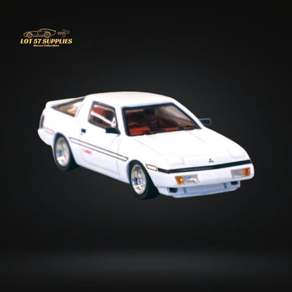 White Mitsubishi Starion diecast model in 1:64 scale from Tarmac Works, featuring detailed design and realistic features.