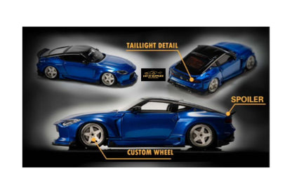 Nissan 400Z Candy Blue 1:64 resin diecast model car, detailed miniature replica with realistic paint finish.