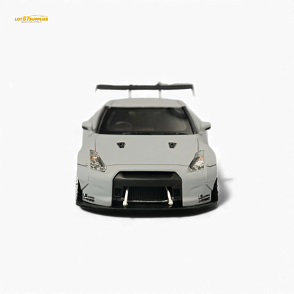 Gray 1:64 scale LB-Works Nissan Skyline GT-R R35 diecast model by Lot57Supplies Diecast Shop, detailed front view.