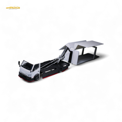 Hino MicroTurbo 300 custom wing truck diecast model in 1:64 scale, detailed black and silver finish, collectible truck toy