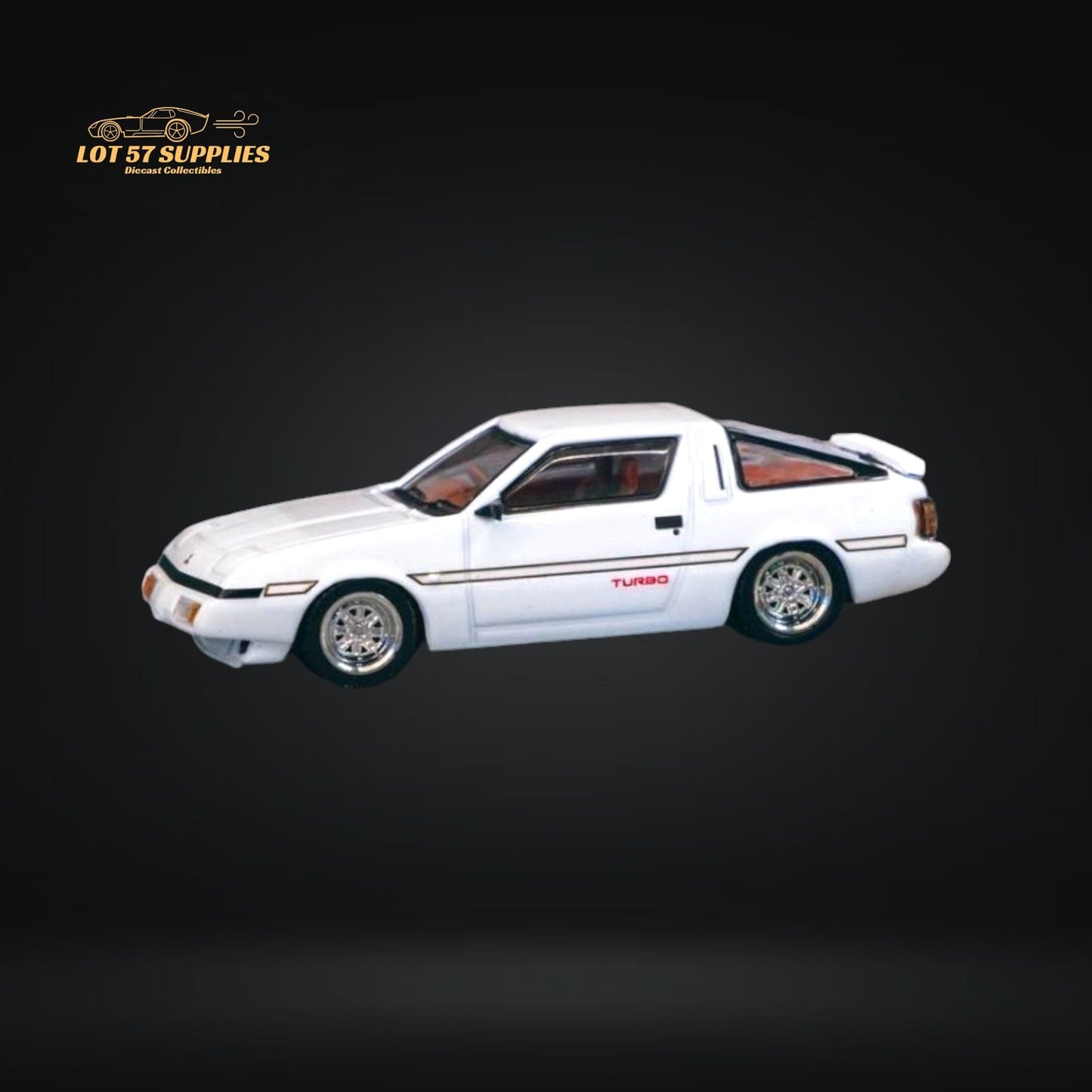 White Mitsubishi Starion diecast model in 1:64 scale by Tarmac Works, showing detailed exterior and compact design.