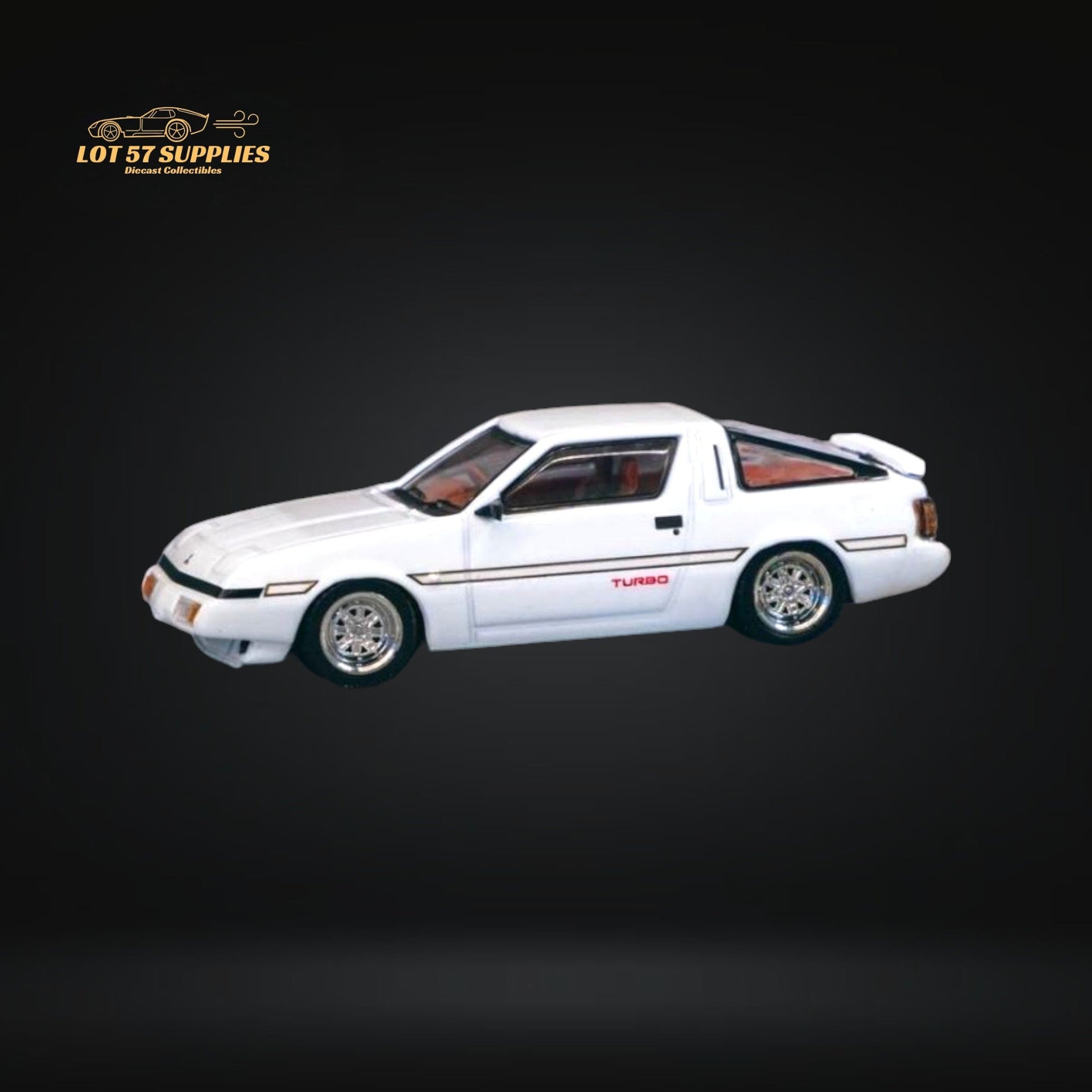 White Mitsubishi Starion diecast model in 1:64 scale by Tarmac Works, showing detailed exterior and compact design.
