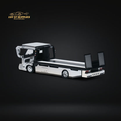 MicroTurbo Dekotora flatbed tow truck diecast model in 1:64 scale, featuring vibrant Dekotora details and colorful truck design.