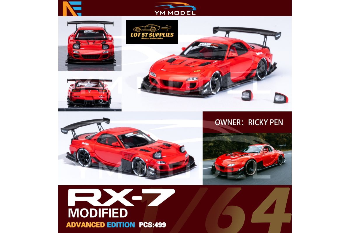 Pre-order Mazda RX-7 diecast model by Lot57Supplies, 1:64 scale, featuring modified design in detailed Mazda style.