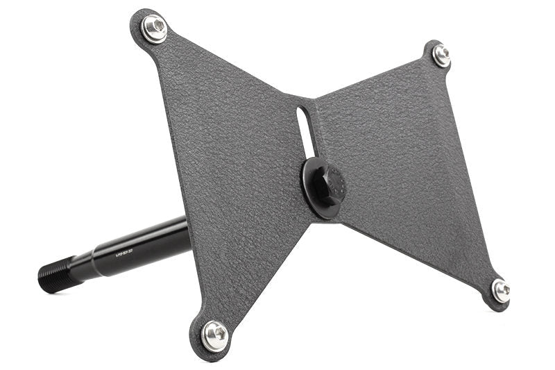 JDMuscle Perrin front license plate holder and relocation kit for 2022-2025 Subaru WRX, showing the black metal plate bracket.