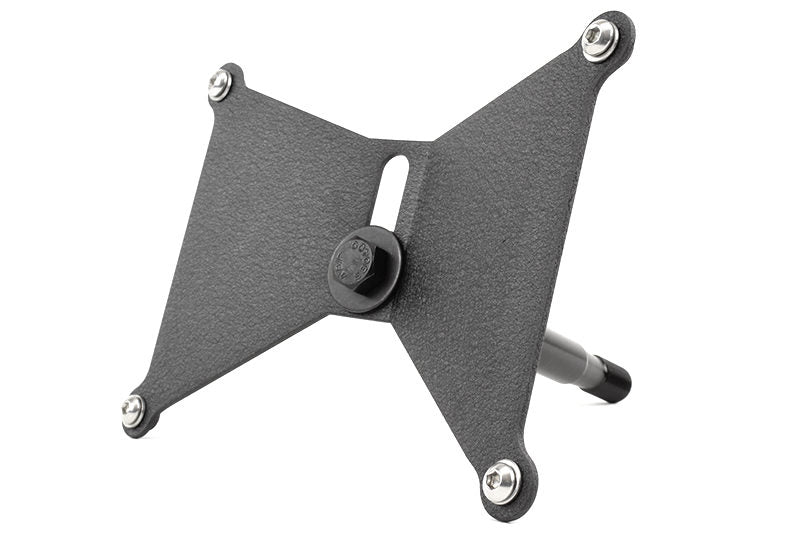 JDMuscle Perrin front license plate holder and relocation kit for 2022-2025 Subaru WRX, showing the black metal bracket and mounting hardware.