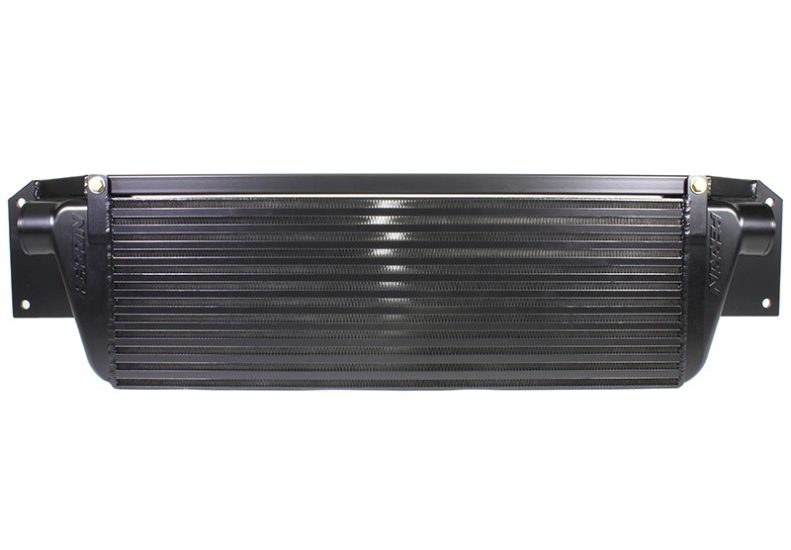 Black Perrin front mount intercooler core for Subaru WRX/STI 2008-2014, showing the sleek black finish and core details.