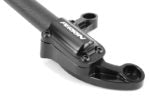 Black Perrin strut tower bar with billet feet for 2022-2025 Subaru WRX, installed across the engine bay for improved stability.