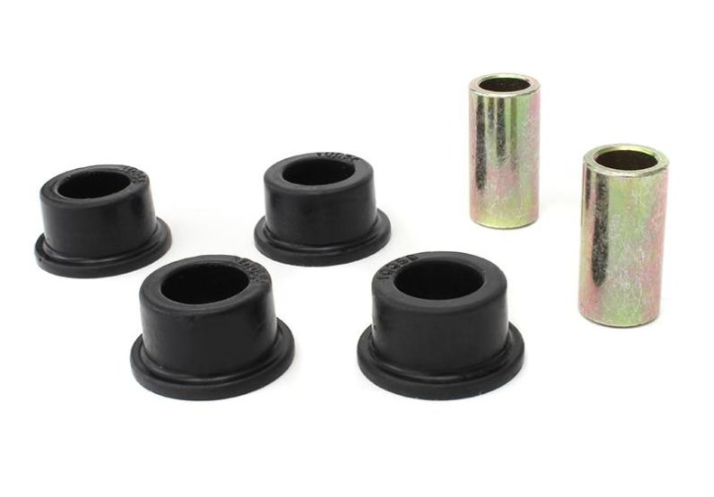 JDMuscle Perrin steering rack bushings for 2005-2021 Subaru WRX and STI, showing close-up of black rubber bushings.