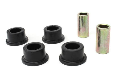 JDMuscle Perrin steering rack bushings for 2005-2021 Subaru WRX and STI, showing close-up of black rubber bushings.