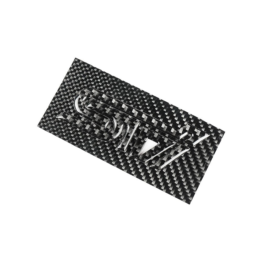 Racing Art carbon fiber STI trunk emblem by JDMuscle, designed for Subaru vehicles, features a sleek sporty look.