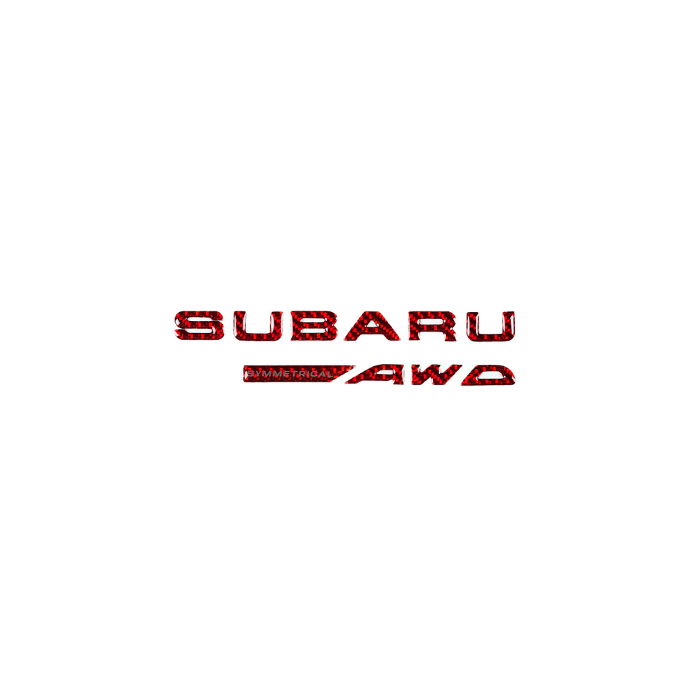 JDMuscle Racing Art AWD trunk emblem with gel carbon fiber finish for Subaru vehicles, showcasing a sleek automotive ornament.