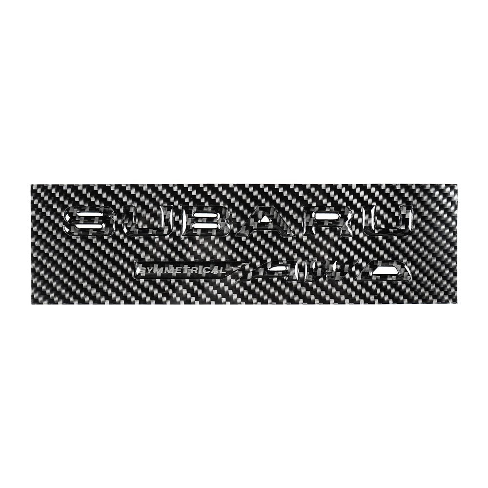 JDMuscle Racing Art AWD trunk emblem in gel carbon fiber for Subaru, showcasing sleek, textured automotive ornament design.