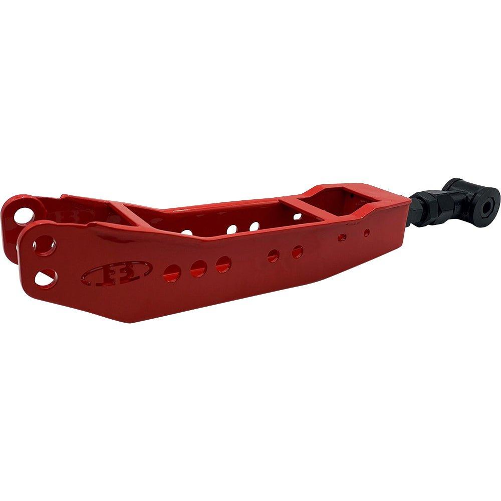 BLOX Racing rear lower control arms for Toyota 86, Scion FR-S, Subaru BRZ, WRX, and STi suspension upgrade, shown in image.