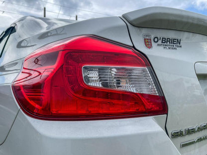 Red Facelift 1.5 taillight overlays for 2015-2021 Subaru WRX STI, shown on car with clear lens and red accents.