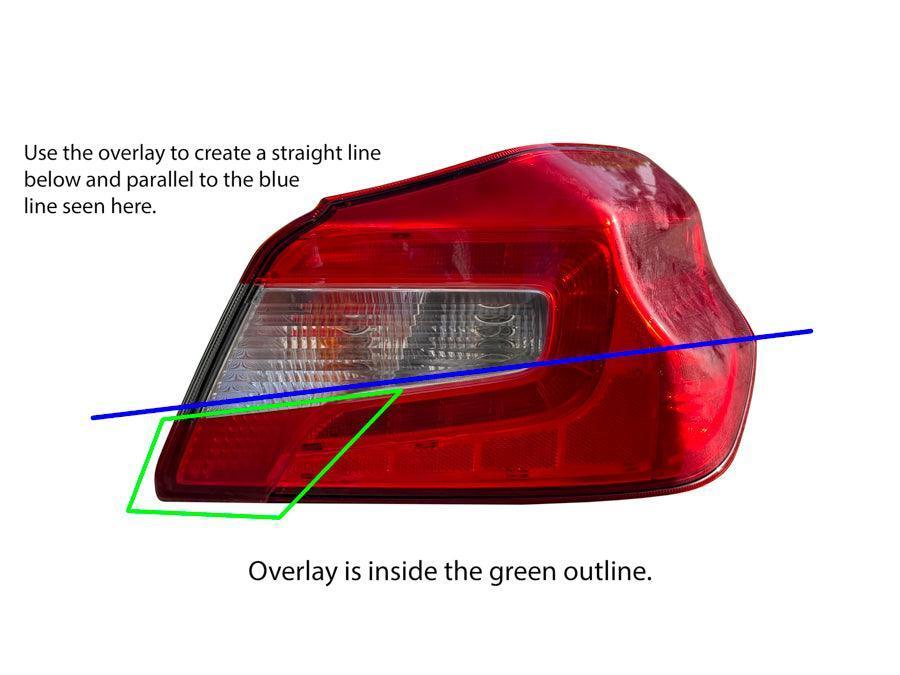 Red Facelift 1.5 Subaru WRX/STI taillight overlays by StickerFab, shown on a 2015-2021 model, enhancing rear visibility.