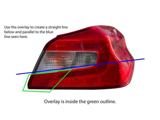 Red Facelift 1.5 Subaru WRX/STI taillight overlays by StickerFab, shown on a 2015-2021 model, enhancing rear visibility.
