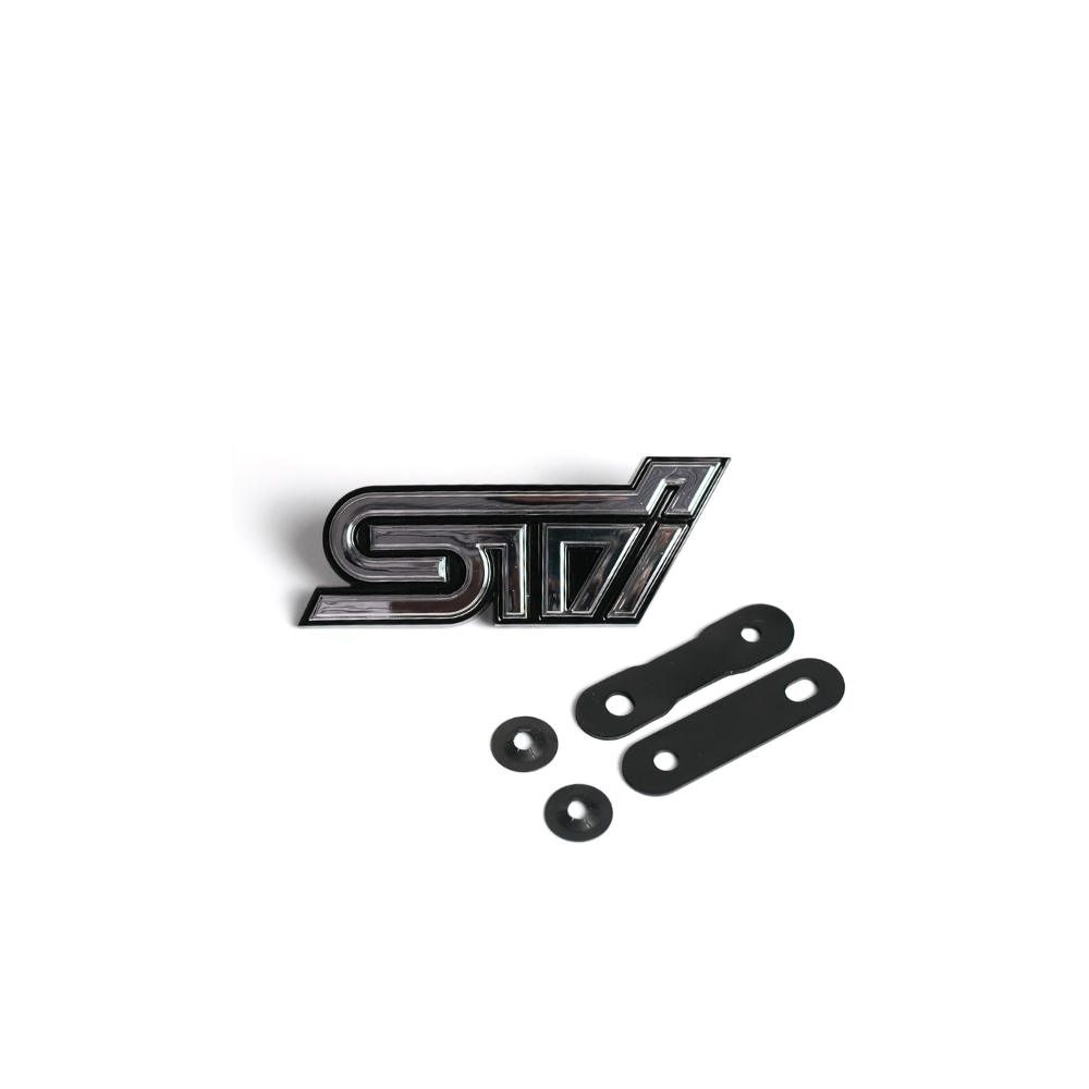 Red Racing Art STI grille emblem by JDMuscle featuring multiple color options, designed for cars and vehicle customization.