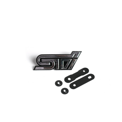 Red Racing Art STI grille emblem by JDMuscle featuring multiple color options, designed for cars and vehicle customization.