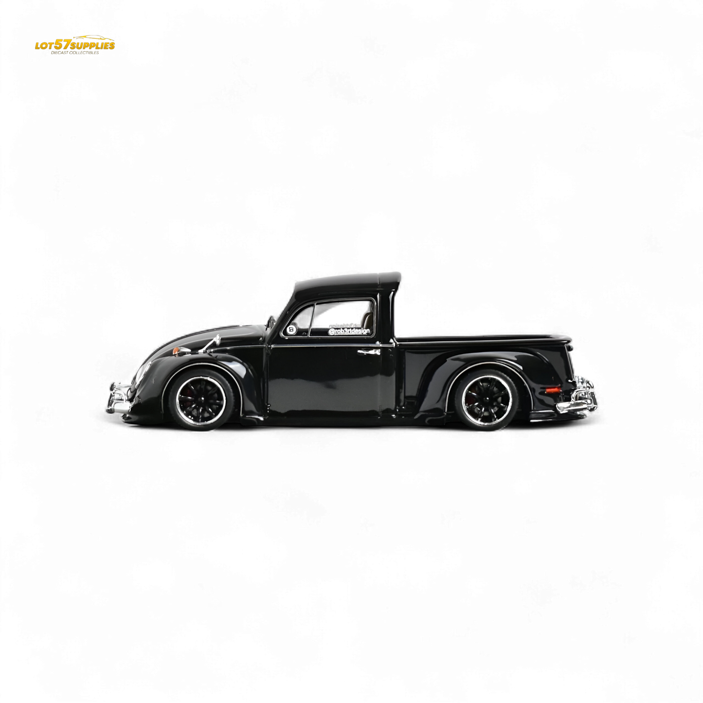 Black YM Model Volkswagen Beetle Pickup Truck diecast in 1:64 scale, detailed miniature vehicle from Lot57Supplies Diecast Shop.